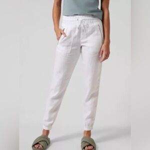 Athleta Cabo 100% Linen Jogger Pants Women’s Size 18 Tapered Calla Lily white